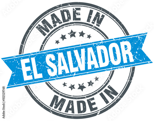 made in El Salvador blue round vintage stamp