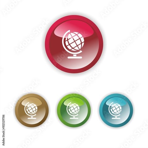 Icon terraqueous globe upon colored round buttons