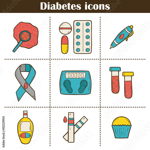 Diabetes hand drawn icons