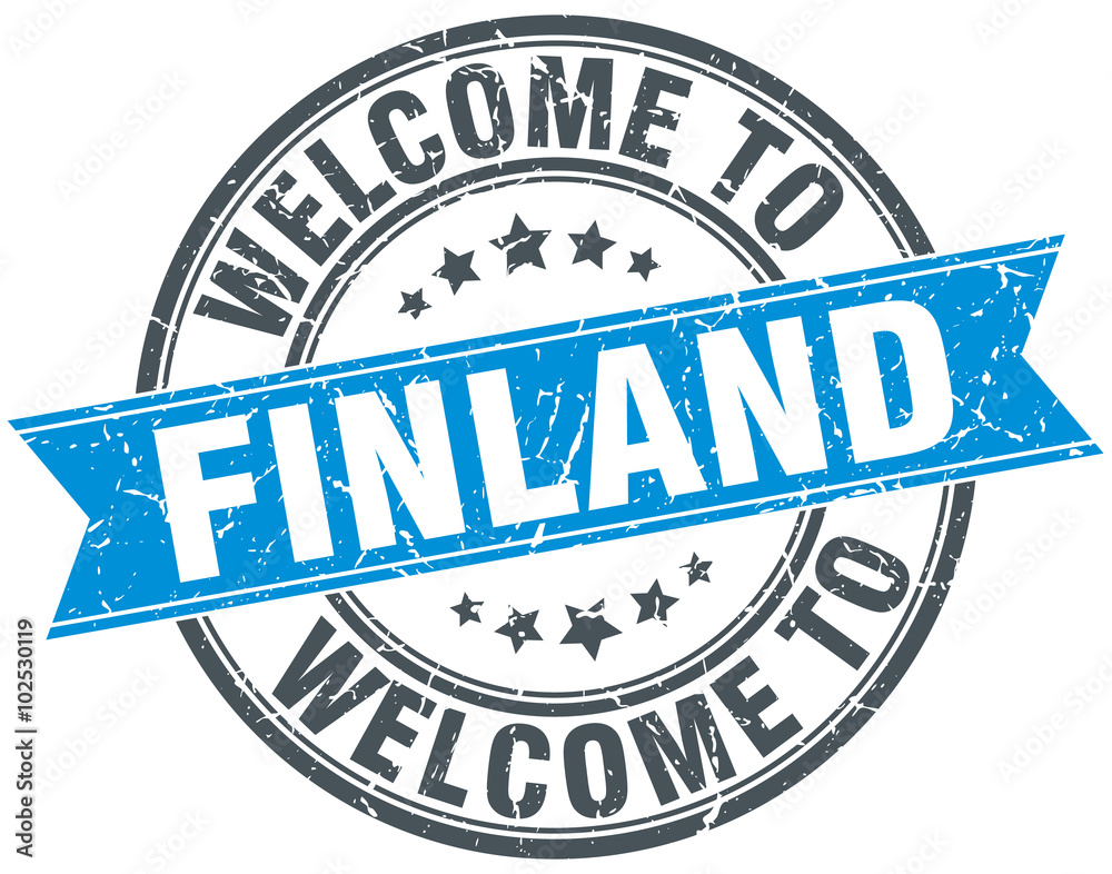 welcome to Finland blue round vintage stamp