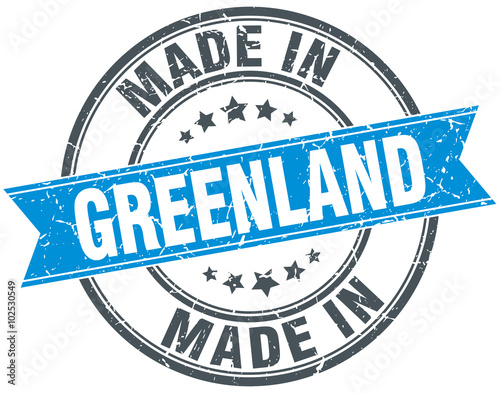 made in Greenland blue round vintage stamp