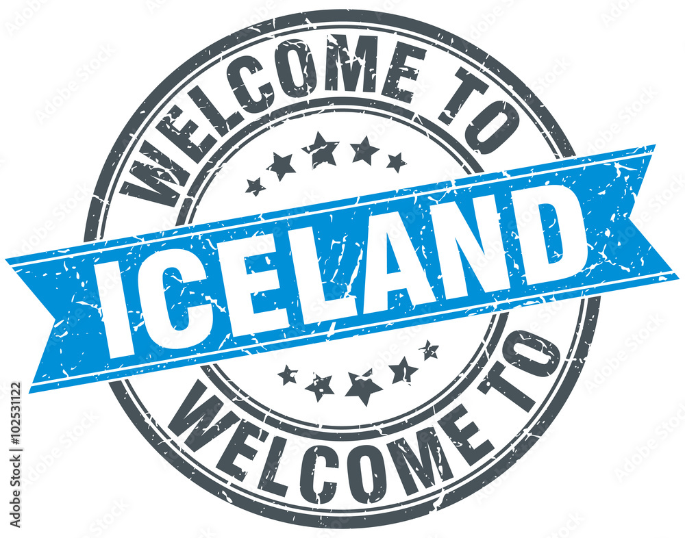 welcome to Iceland blue round vintage stamp