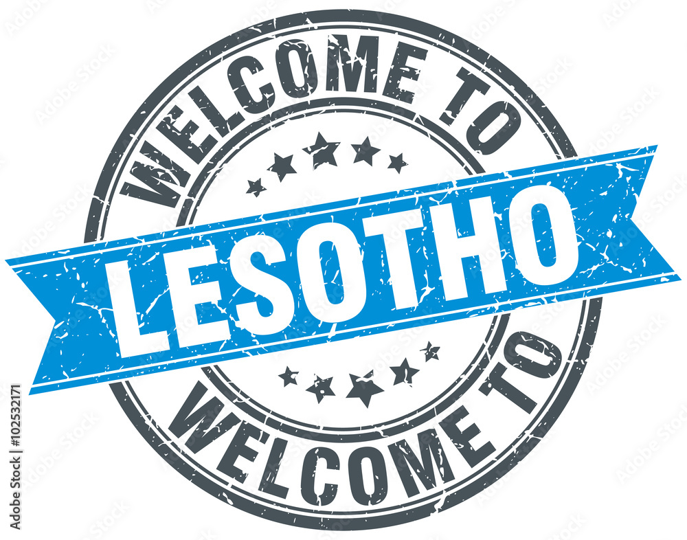 welcome to Lesotho blue round vintage stamp