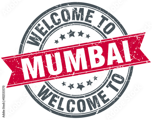 welcome to Mumbai red round vintage stamp