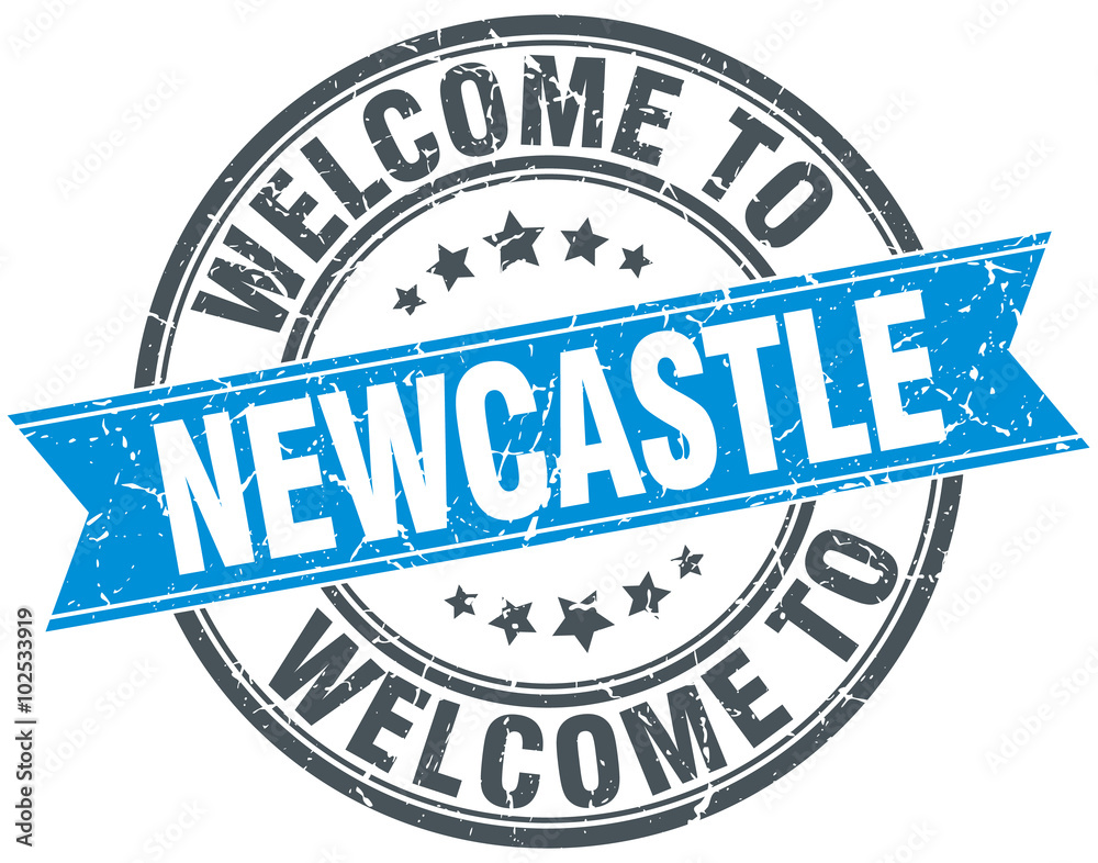 welcome to Newcastle blue round vintage stamp