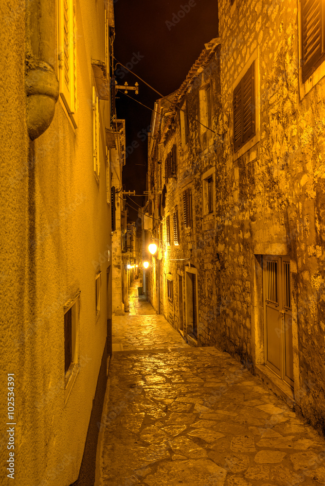 Old stone street of Sibenik , Dalmatia, Croatia