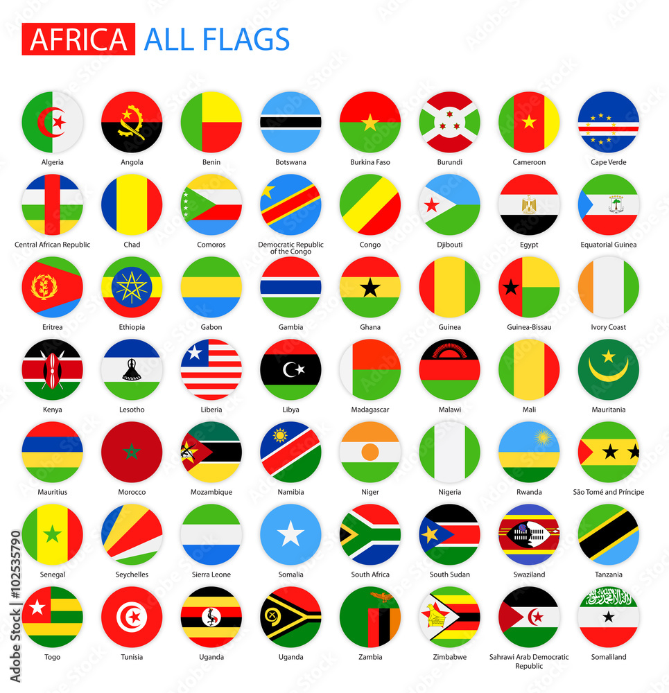 Flat Round Flags of Africa - Full Vector Collection.Vector Set of African Flag Buttons. Flat Round Flags of Africa - Full Vector Collection.Vector Set of African Flag Buttons.