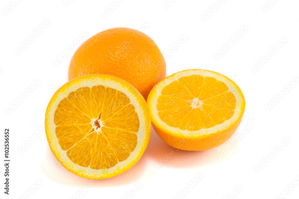 halved and whole orange isolated