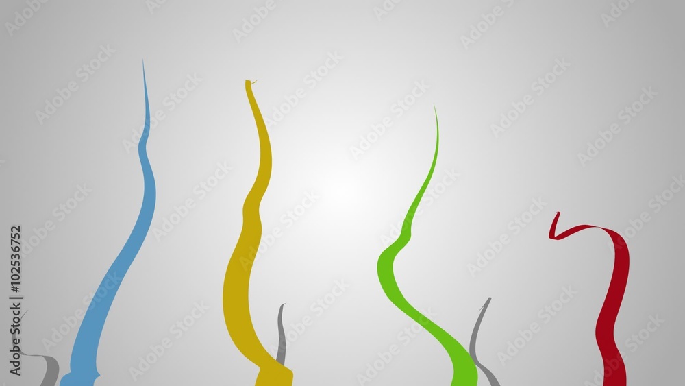 Blue, yellow, green and red thin ribbons flowing on a gray background seamless loop with alpha matter transparency Blue, yellow, green and red thin ribbons flowing on a gray background seamless loop with alpha matter transparency