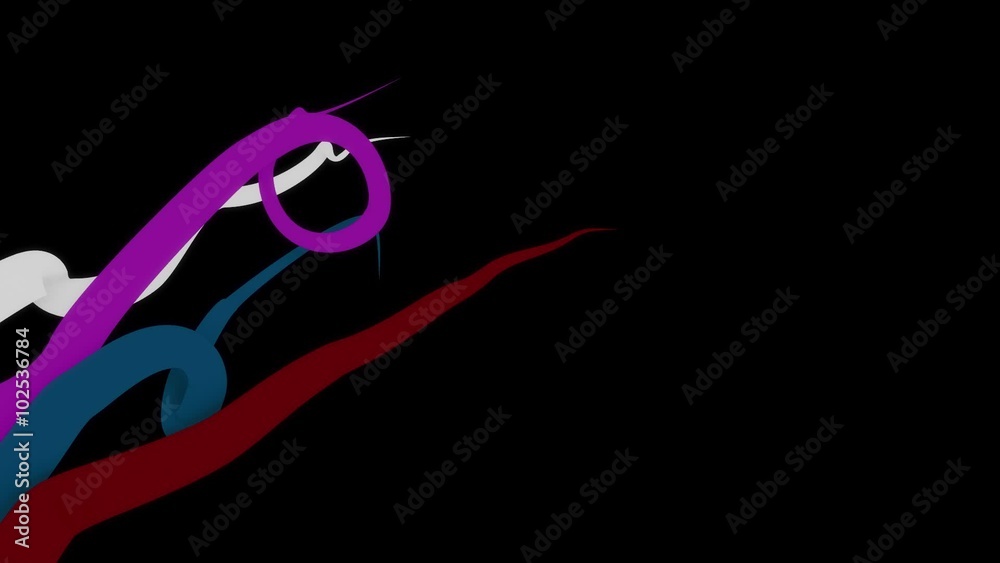 White, magenta, cyan and red flowing ribbons on a black background, seamless loop with alpha matter transparency White, magenta, cyan and red flowing ribbons on a black background, seamless loop with alpha matter transparency
