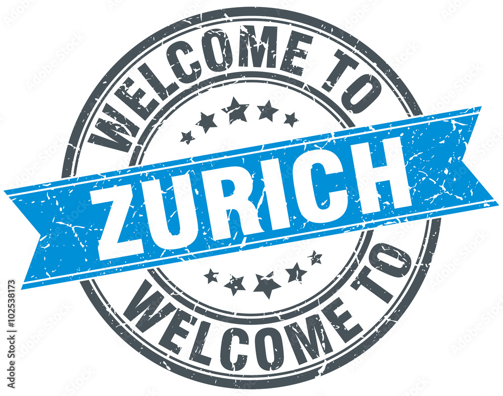 Fototapeta premium welcome to Zurich blue round vintage stamp