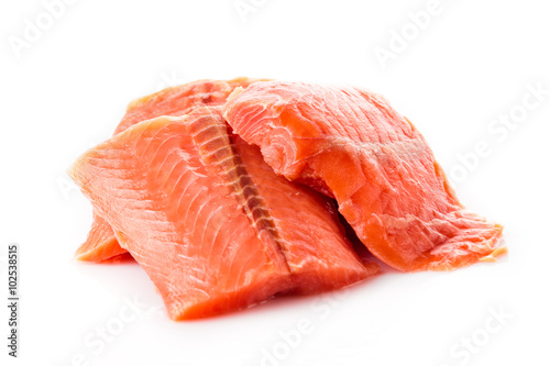 salmon steak red fish on white