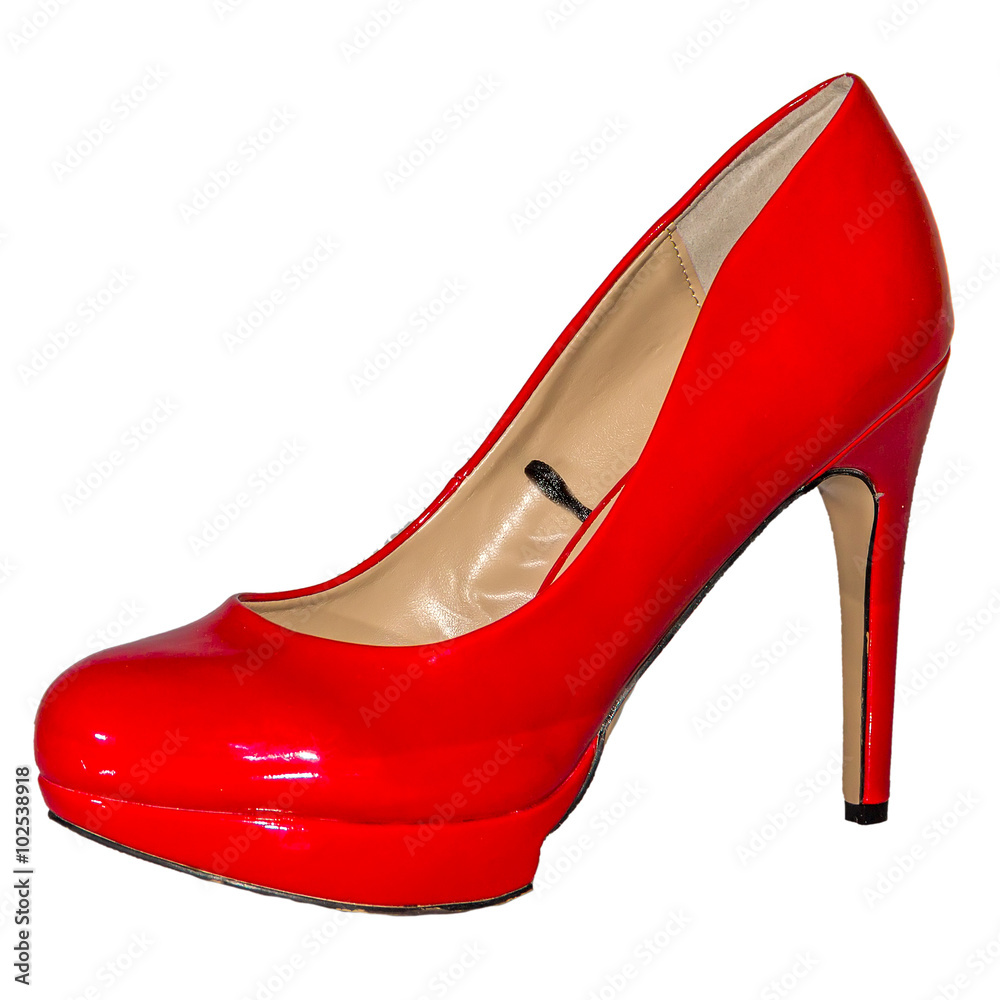 Obraz premium Red varnished shoes high heel isolated white background