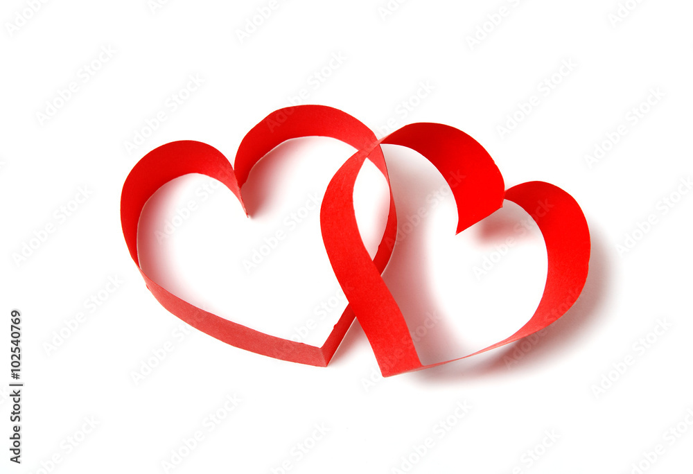 Two red paper hearts isolated on white background Two red paper hearts isolated on white background