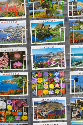 MADEIRA - JUNE 25, : Colorful Madeira postcards offered for sale