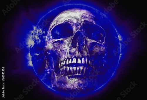  The skull On Blue sun black background