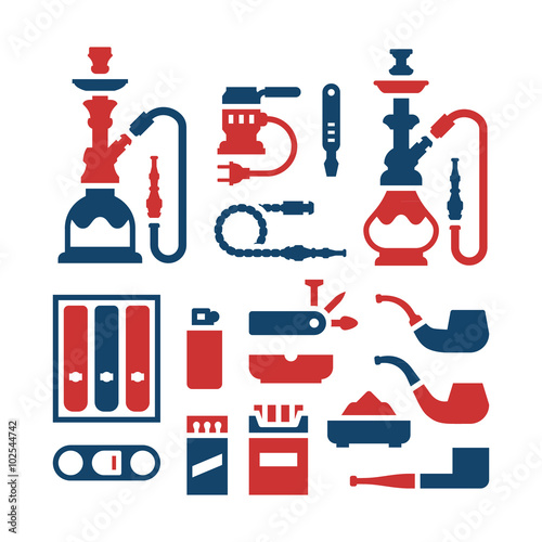 Set color icons of smoking equipment