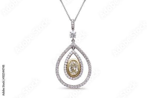 Gorgeous Yellow Oval Diamond Necklace with Two Teardrop White Diamond Halos
