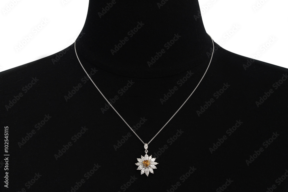 Gorgeous Chocolate Diamond Flower Pendant with White Marquise Diamonds on a Bust Gorgeous Chocolate Diamond Flower Pendant with White Marquise Diamonds on a Bust