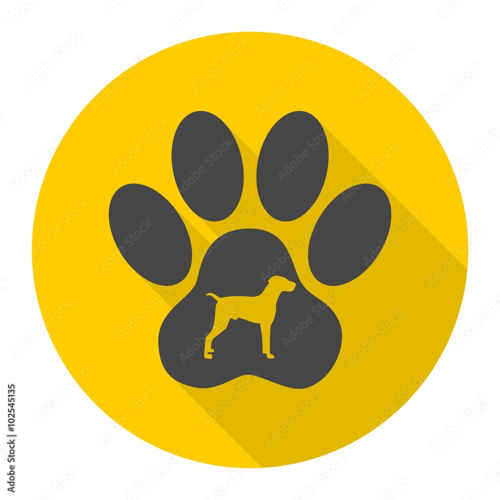 Dog Paw Print icon with long shadow
