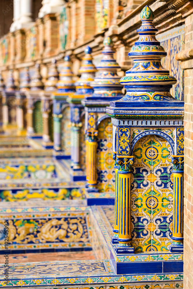 Fototapeta premium The tiled walls of Plaza de Espana. Seville. Spain.
