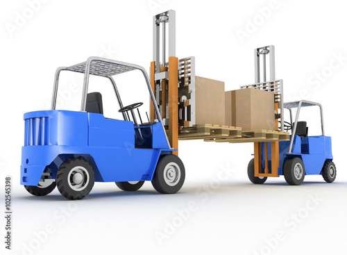 Two loaders with cargo on a white background