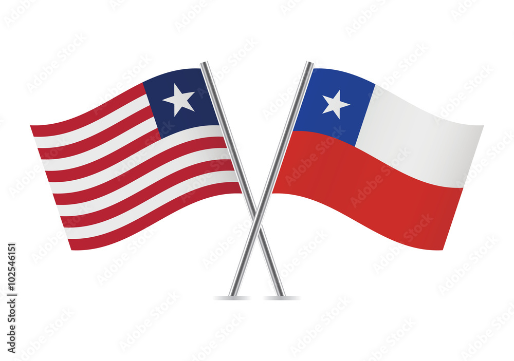 Liberian and Chilean flags. Vector illustration.