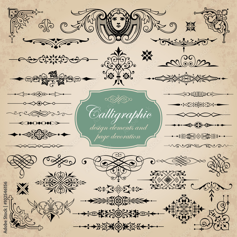 Vector set of calligraphic design elements and page decoration Vector set of calligraphic design elements and page decoration