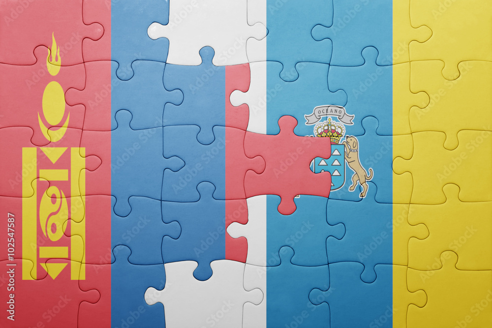puzzle with the national flag of canary islands and north korea puzzle with the national flag of canary islands and north korea