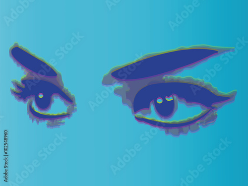 Woman eyes isolated on blue background.