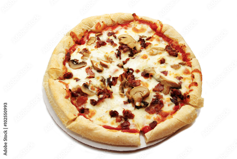 Bacon and Mushroom Pizza Isolated Over White