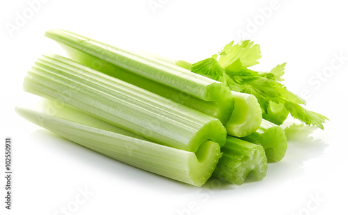 celery sticks on white background