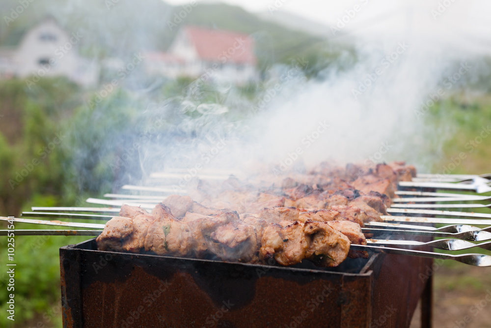 Preparation of roasted meat on the coals Preparation of roasted meat on the coals