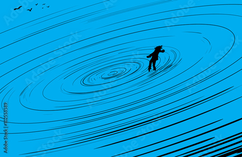 Person floating in blue vortex