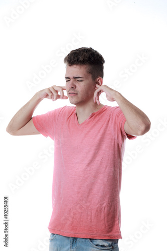 Man covering his ears with his hands