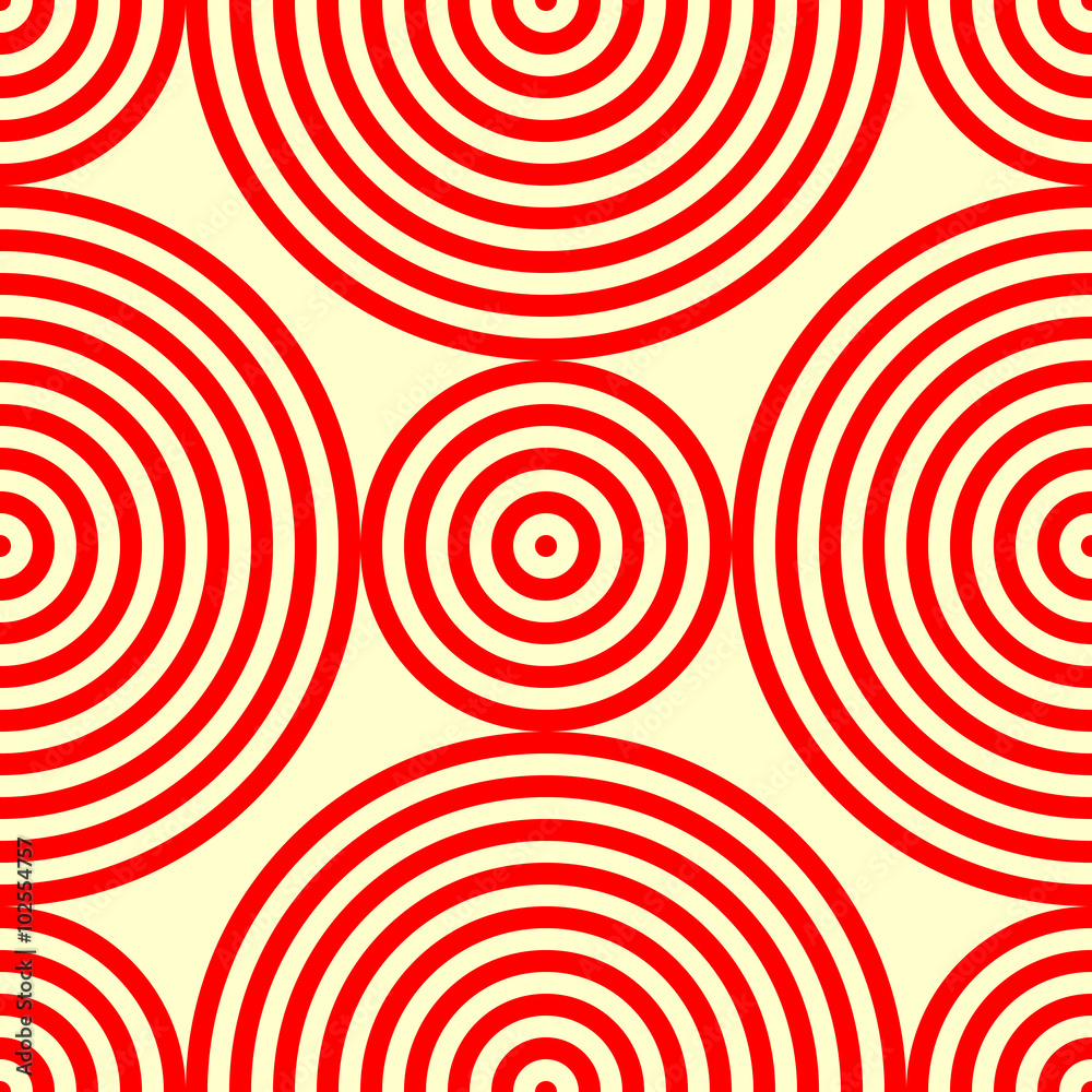 Seamless pattern with symmetric geometric ornament. Abstract background with red white round vortexes. Vector illustration Seamless pattern with symmetric geometric ornament. Abstract background with red white round vortexes. Vector illustration
