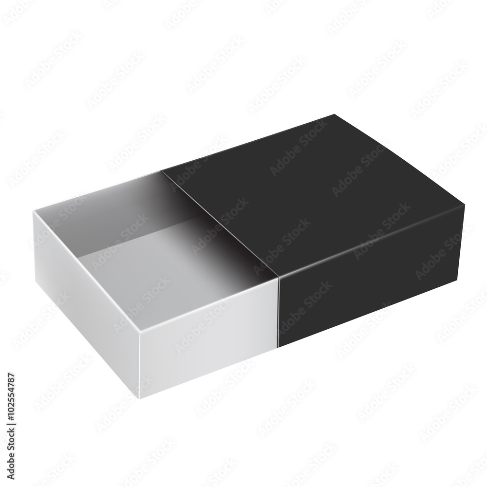 Fototapeta premium VECTOR PACKAGING: White Gray and Black open packaging box on isolated white background. Mock-up template ready for design