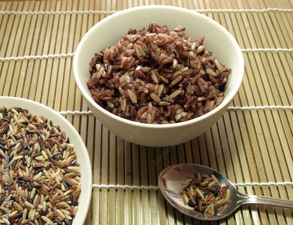 Cooked brown rice in a bowl for healthy and clean food Cooked brown rice in a bowl for healthy and clean food