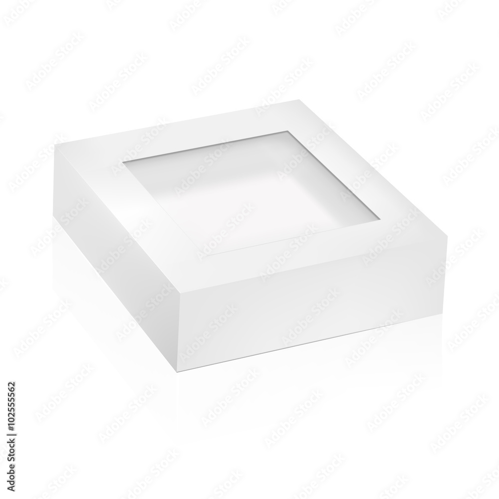 VECTOR PACKAGING: white gray packaging box with top window on isolated white background. Mock-up template ready for design.