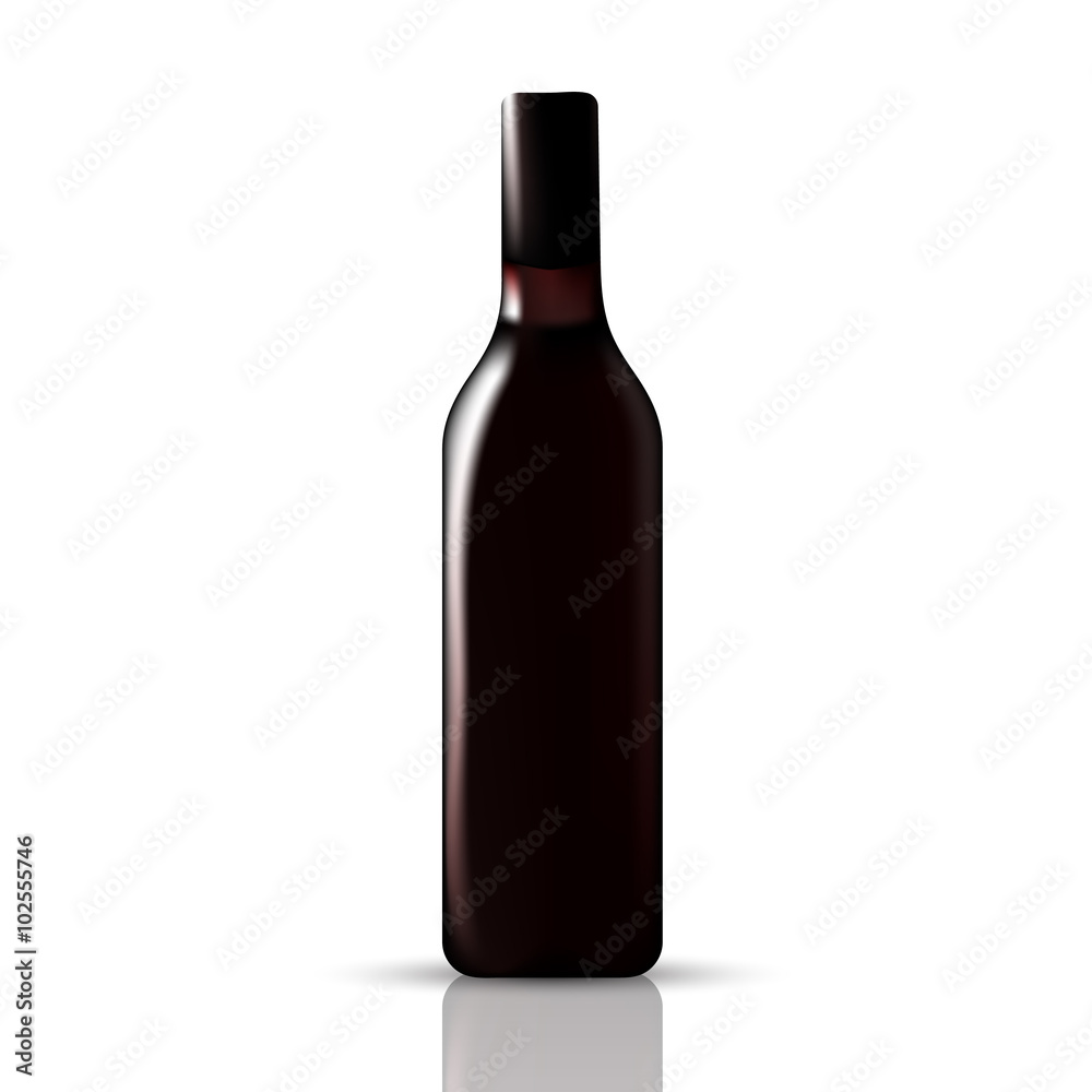 VECTOR PACKAGING: Red wine bottle with black lid on isolated white background. Mock-up template ready for design VECTOR PACKAGING: Red wine bottle with black lid on isolated white background. Mock-up template ready for design