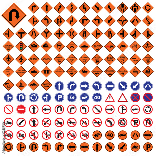 traffic sign orange red blue road sign set  vector Illustration