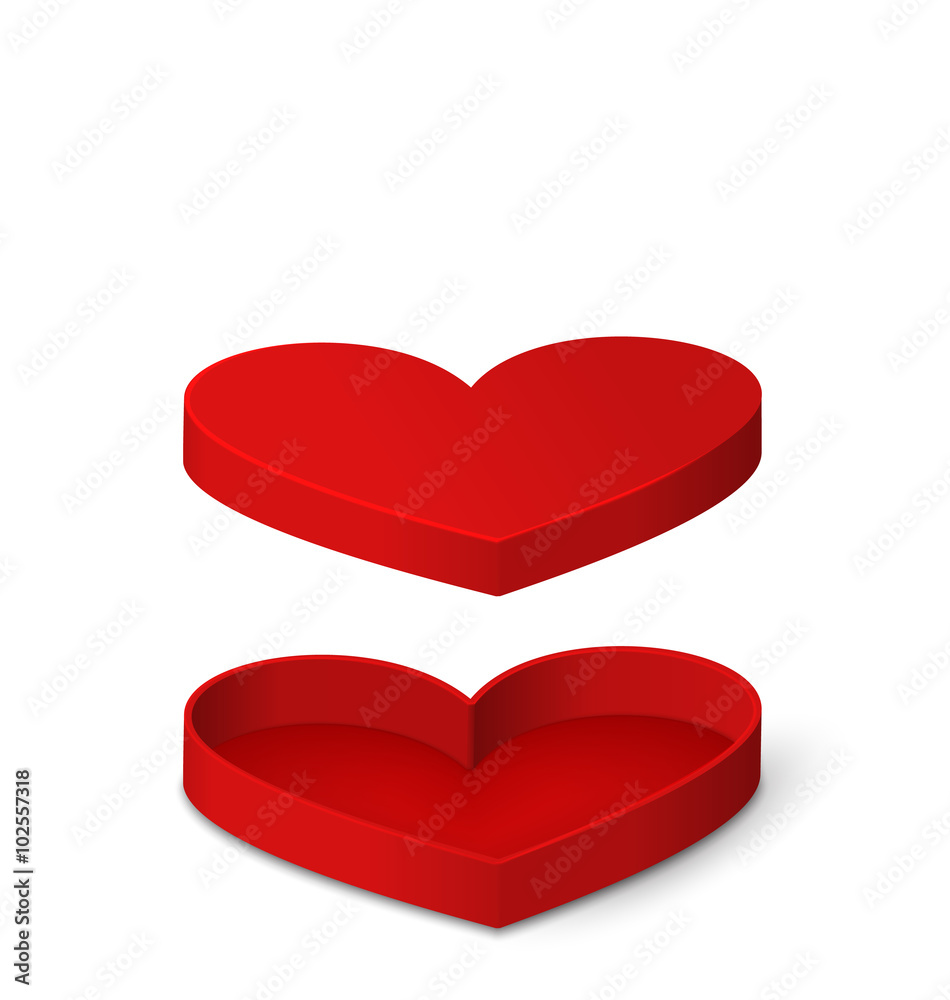 Open Red Gift Box in Heart Shaped Isolated for Valentines Day Open Red Gift Box in Heart Shaped Isolated for Valentines Day
