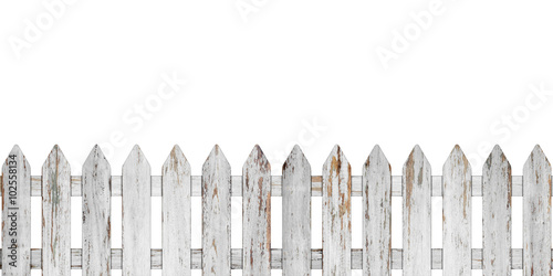 Old wood fence on white background.