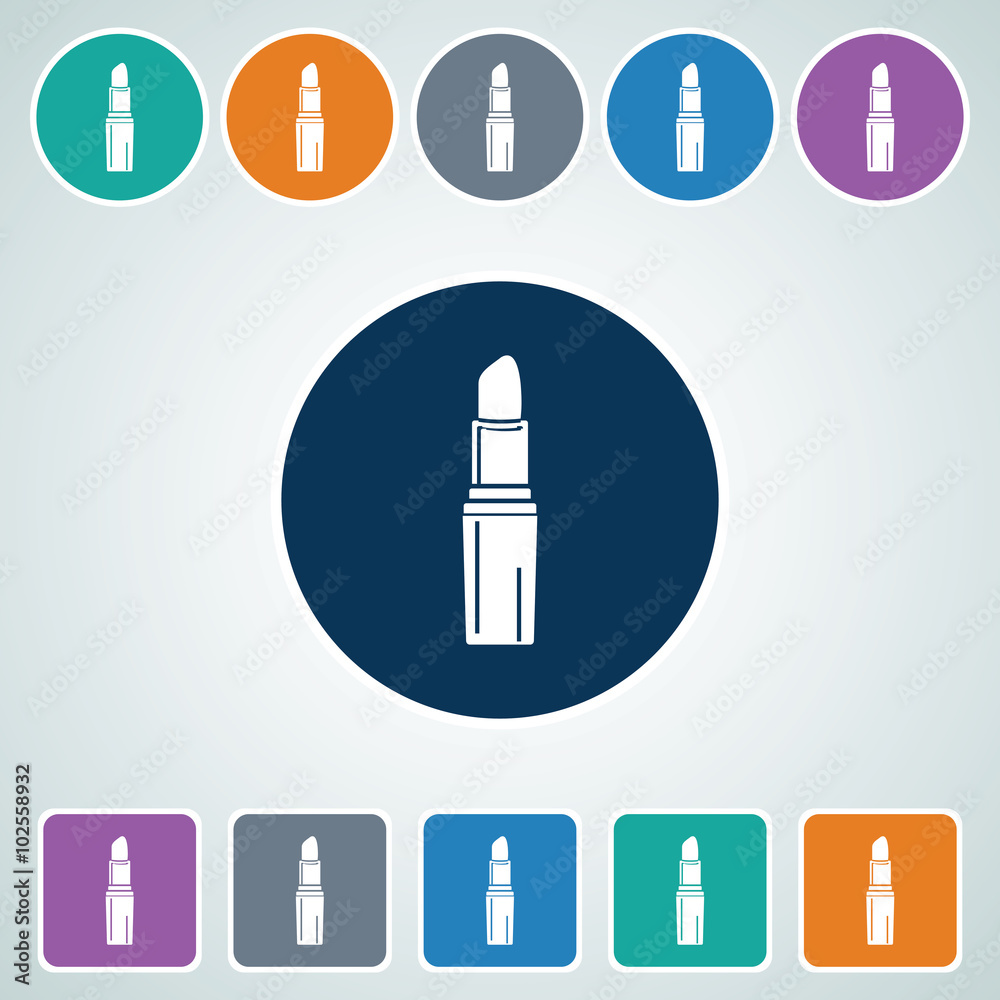 Icon of Lipstick in Multi Color Circle & Square Shape. Eps-10.