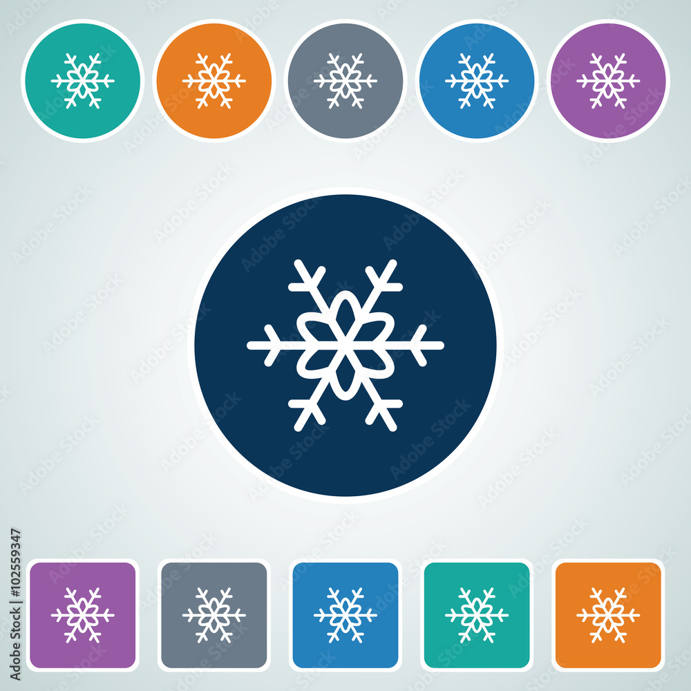 Icon of Snowflake in Multi Color Circle & Square Shape. Eps-10. Icon of Snowflake in Multi Color Circle & Square Shape. Eps-10.