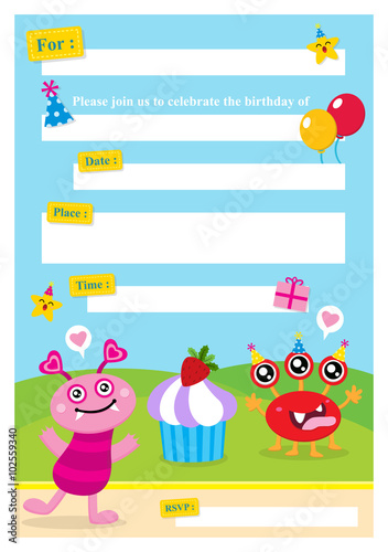 Cute Monster Invitation Birthday Card