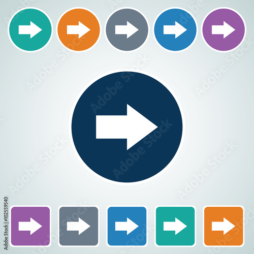 Free Download Icon of Right Arrow in Multi Color Circle & Square Shape. Eps-10. - GFXLoad