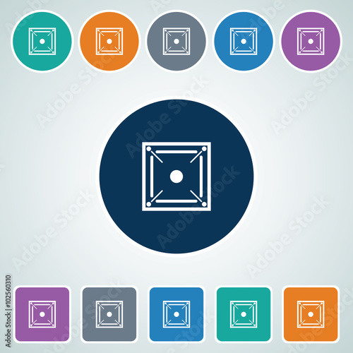 Icon of Carom Board in Multi Color Circle & Square Shape. Eps-10.