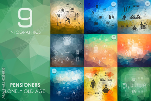 pensioners infographic with unfocused background