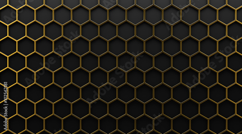 gold hexagonal grid on black